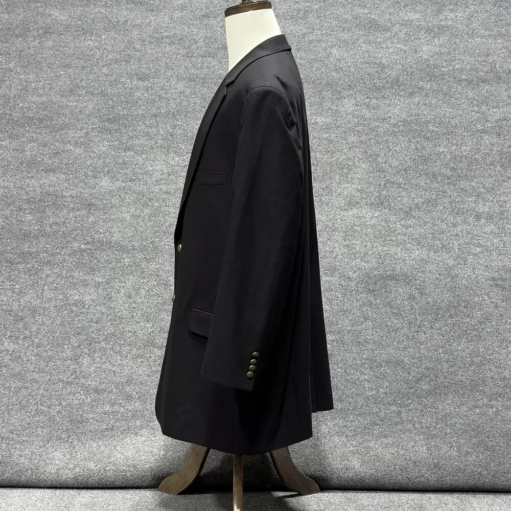 GS Blazer Mens 50 Long Black 2 Button Gold Tone Buttons Lined Jacket Sport Coat